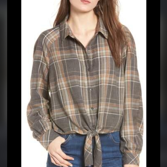 BP Plaid Tie Front Top Xs - Picture 3 of 13